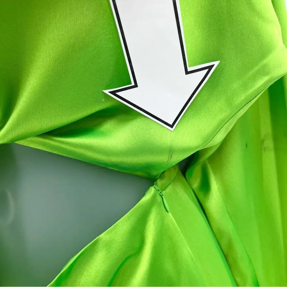 RETROFETE Knot-Detail Cut-Out Shirtdress Lime Green Deep V-Neck Tie Front Sm NEW - Picture 15 of 16